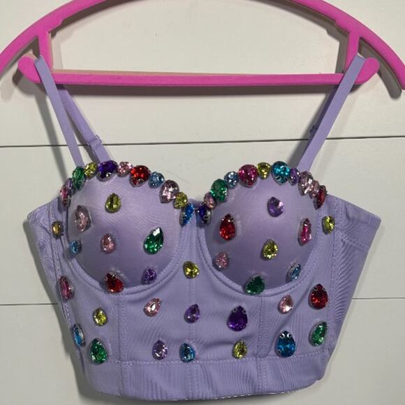 NWOT Purple Sparkly Rhinestone Bustier Crop Top Corset 36B (GORGEOUS!!) - Picture 3 of 12